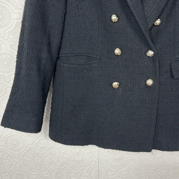 Mango MNG Dark Academia Black Double Breasted Blazer Jacket Tweed Textured - Picture 4 of 8